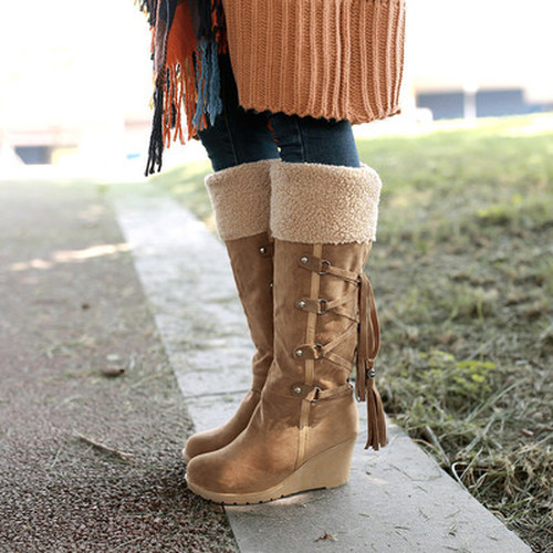 Botas de Nieve Altas con Tacón Cuña Cálidas para Días Fríos