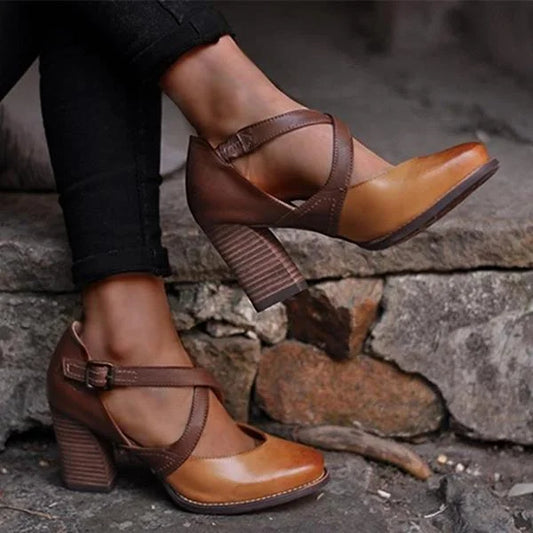 Daniela - Sandalias vintage color marrón para mujer