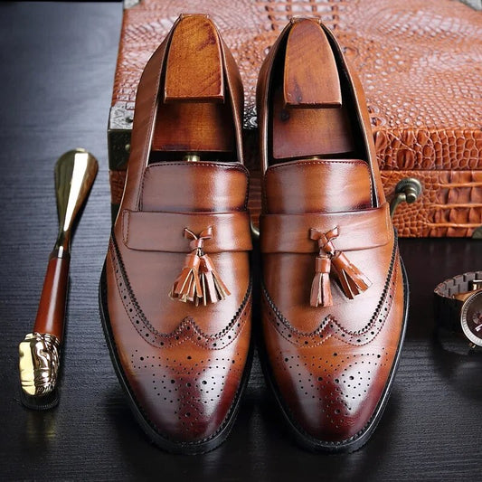 Nero - Zapatos brogue ortopédicos clásicos para hombre con borlas