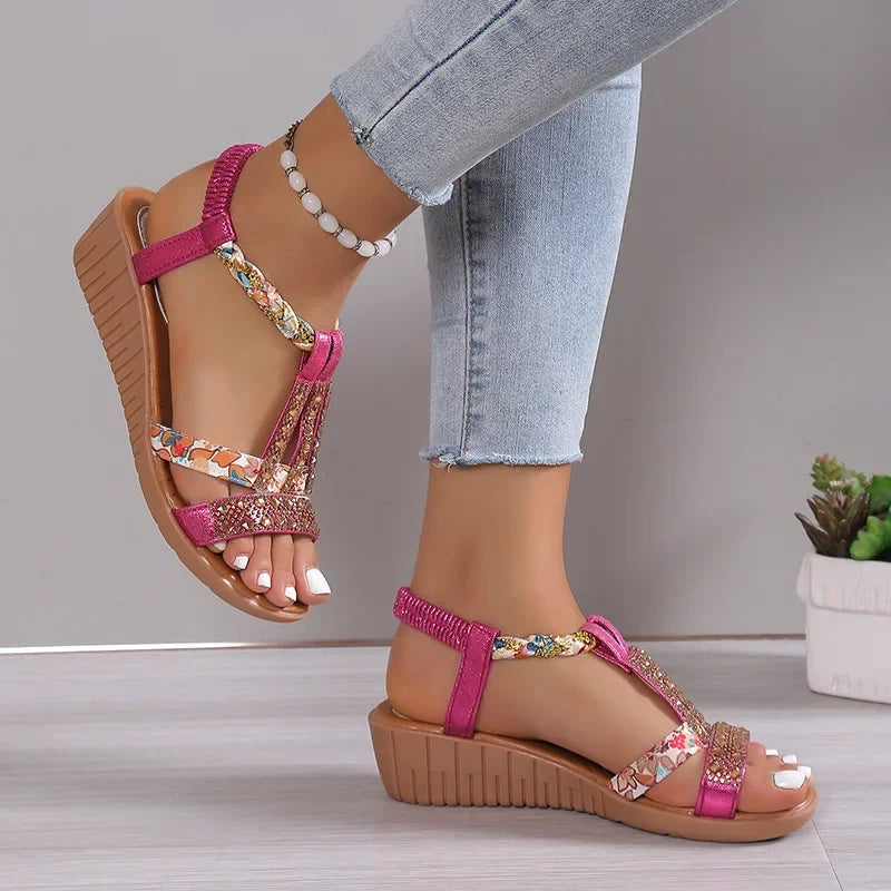 Laura - Sandalias de cuña estilo bohemio para mujer